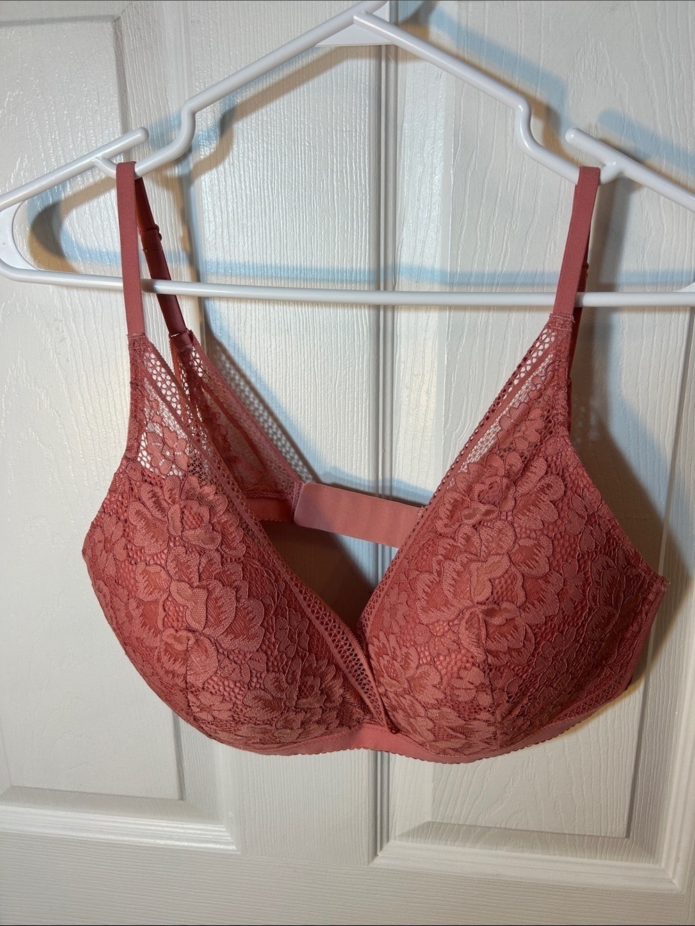 knix wireless Floral Lace Plunge Bra in Dusty Rose XXL